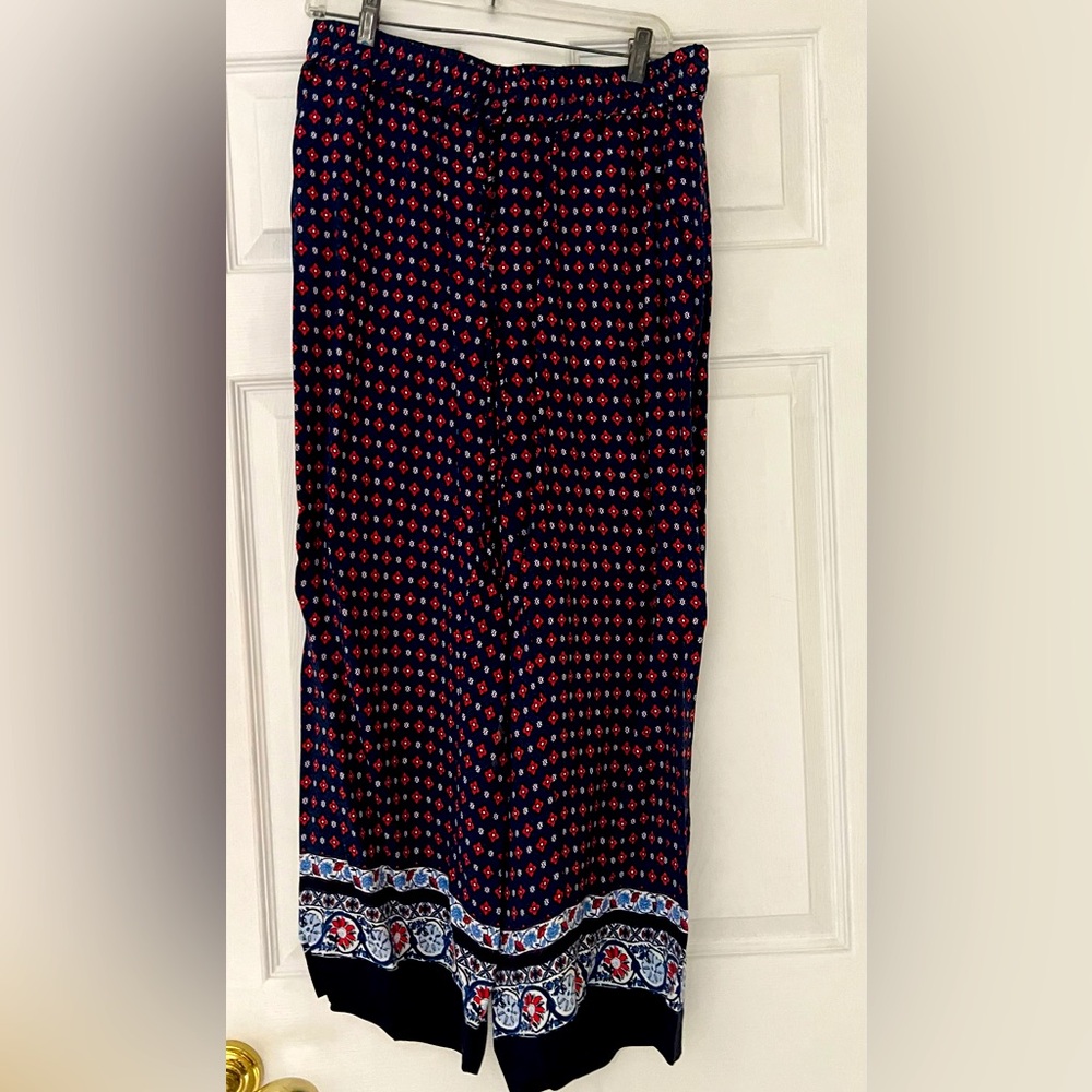 Ann Taylor LOFT Blue/Red/Wht Wide Leg Pants Size M Casual Side Pockets